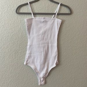 BooHoo White Ribbed Spaghetti Strap Bodysuit